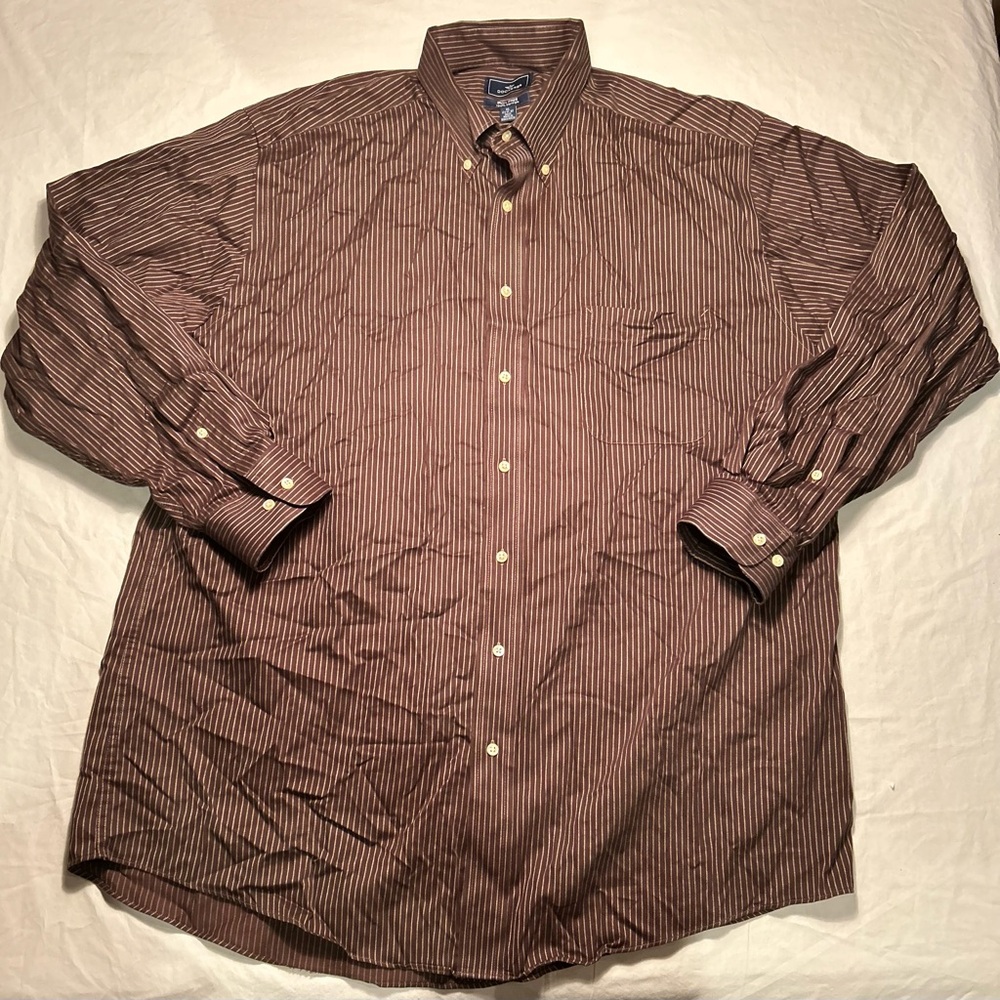 Dockers Brown & White Striped 100% Cotton Long Sleeve Button Up Men’s Size XL